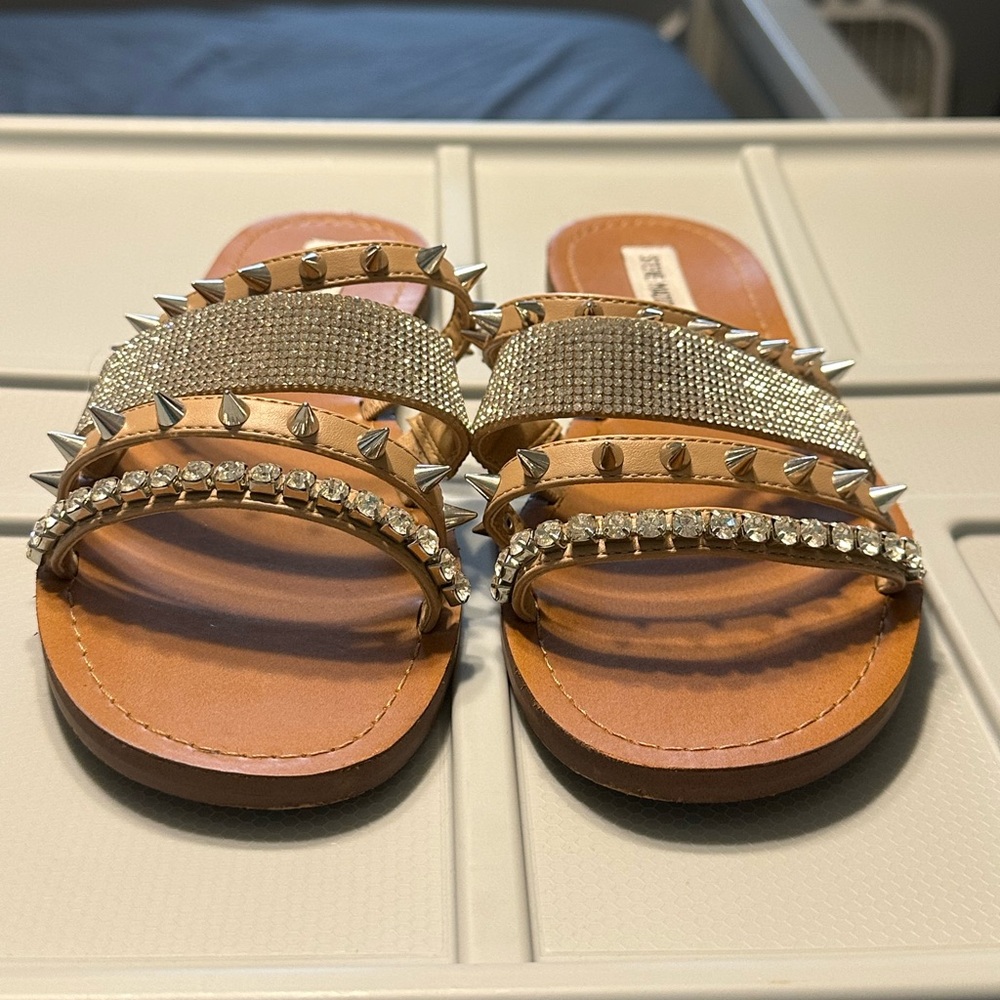 Steve Madden Studded Tan Sandals with Rhinestones